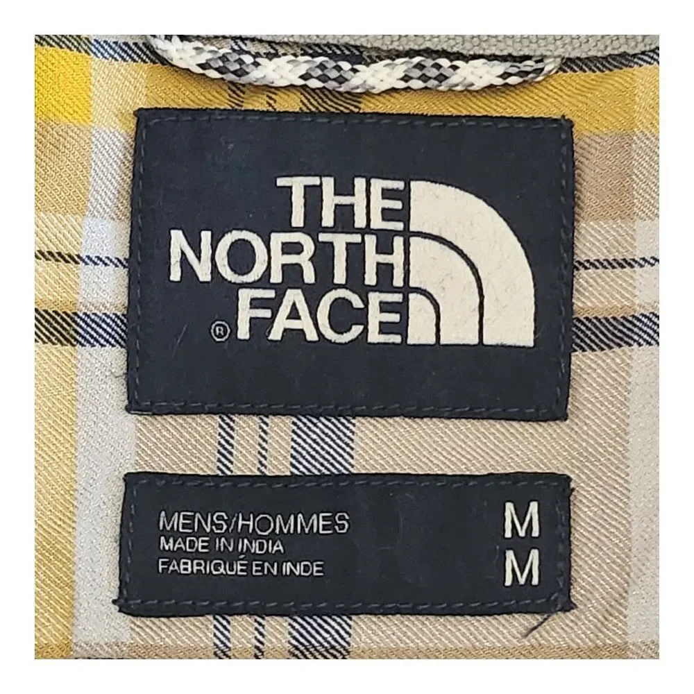 The North Face Shirt Adult Size Medium Gray Yellow Plaid Button Up Mens Outdoors
